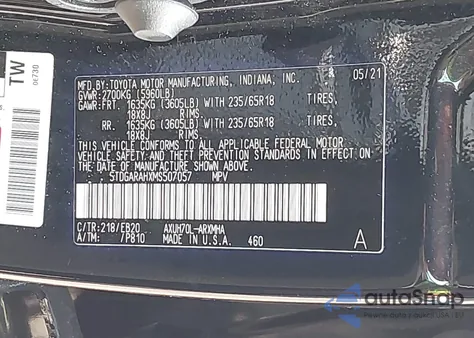 2021 Toyota Highlander Hybrid Xle from USA, damaged, VIN 5TDGARAHXMS507057